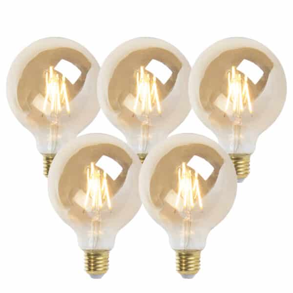 LUEDD Set mit 5 E27 dimmbaren LED-Lampen G95 Gold 5W 380 lm 2200K