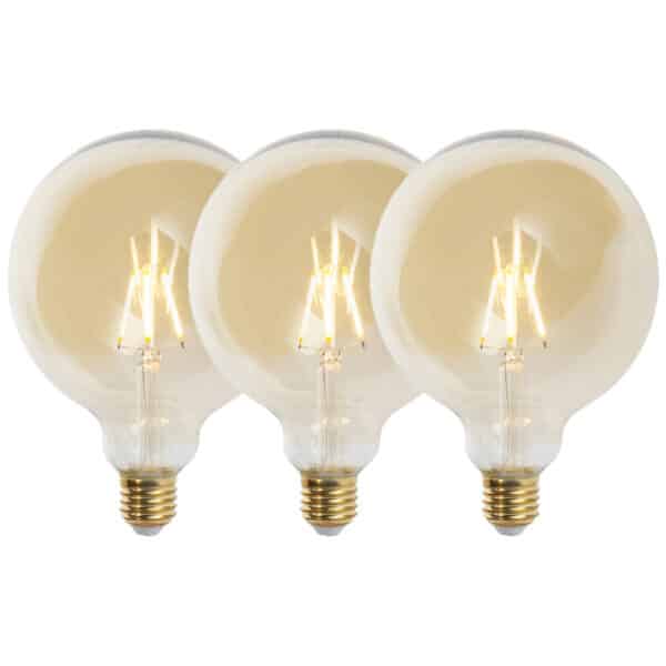 LUEDD Set mit 3 E27 dimmbaren LED-Lampen G125 Gold 5W 450 lm 2200K