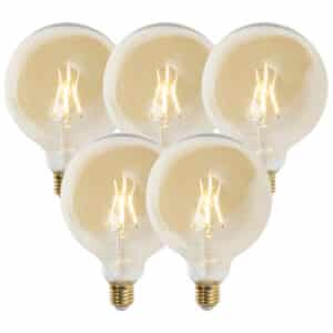 LUEDD Set mit 5 E27 dimmbaren LED-Lampen G125 Gold 5W 450 lm 2200K