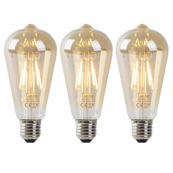 LUEDD 3er Set E27 LED Lampen ST64 gold mit Hell-Dunkel Sensor 4W 400lm 2200K