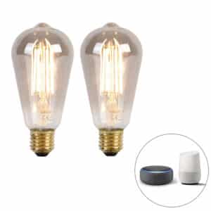 Calex Set mit 2 intelligenten E27-LED-Lampen ST64 Rauch 7W 400 lm 1800K