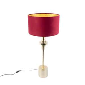 QAZQA Art Deco Tischlampe mit Veloursschirm rot 35 cm - Diverso