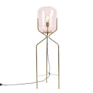 QAZQA Art Deco Stehlampe Messing mit rosa Glas - Bliss