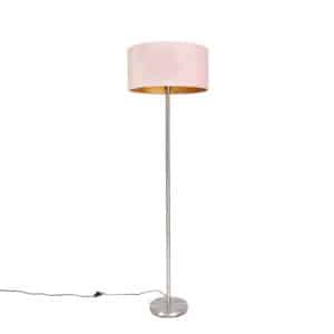 QAZQA Stehlampe Stahl mit rosa Schirm 50 cm - Simplo