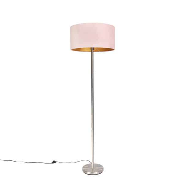 QAZQA Stehlampe Stahl mit rosa Schirm 50 cm - Simplo