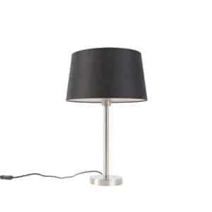 QAZQA Moderne Tischlampe Stahl mit schwarzem Schirm 35 cm - Simplo