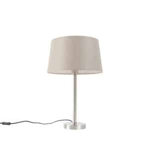 QAZQA Moderne Tischlampe Stahl mit taupefarbenem Schirm 35 cm - Simplo