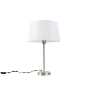 QAZQA Moderne Tischlampe Stahl mit weißem Schirm 32 cm - Simplo