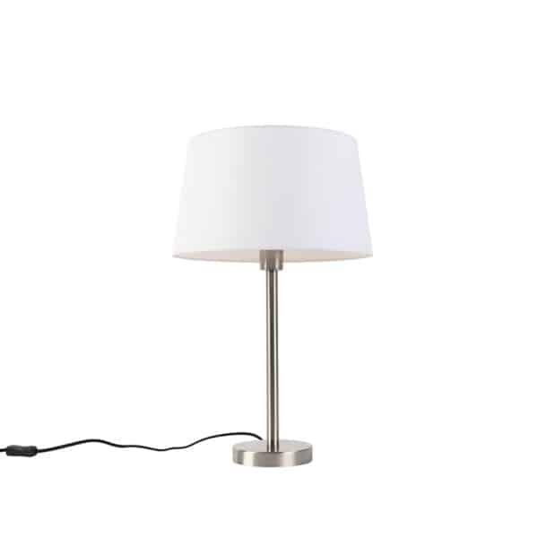 QAZQA Moderne Tischlampe Stahl mit weißem Schirm 32 cm - Simplo