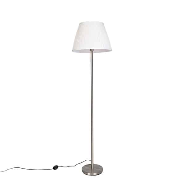 QAZQA Moderne Stehlampe Stahl mit weißem Faltenschirm 45 cm - Simplo