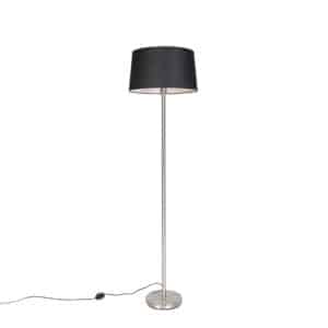 QAZQA Moderne Stehlampe Stahl mit schwarzem Schirm 45 cm - Simplo