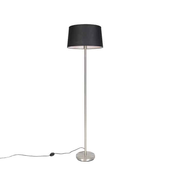 QAZQA Moderne Stehlampe Stahl mit schwarzem Schirm 45 cm - Simplo