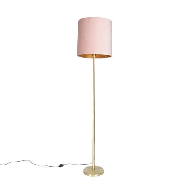 QAZQA Romantische Stehlampe Messing mit rosa Schirm 40 cm - Simplo