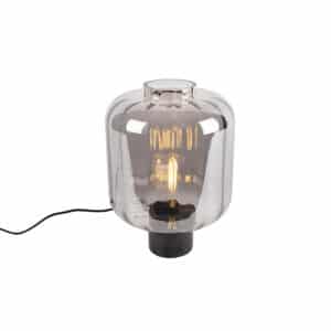 QAZQA Design Tischlampe schwarz mit Rauchglas - Qara