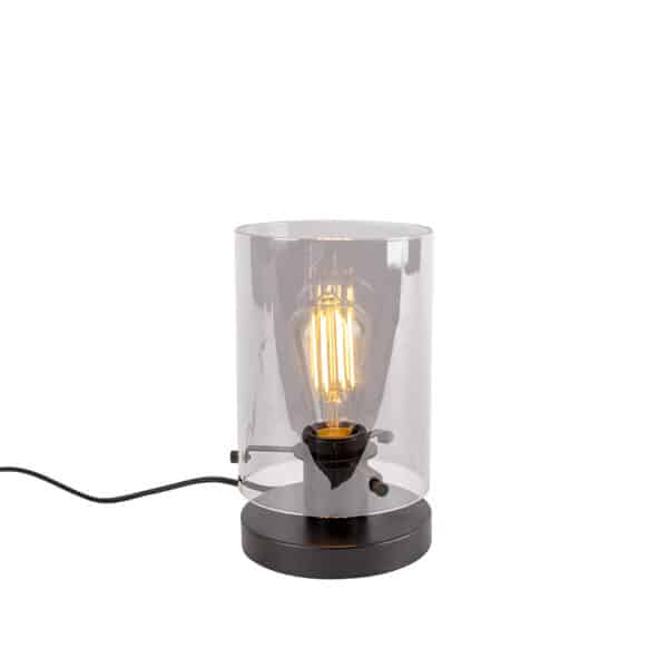 QAZQA Design Tischlampe schwarz mit Rauchglas - Kuppel