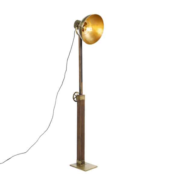 QAZQA Industrielle Stehlampe Bronze mit Holz - Mangos