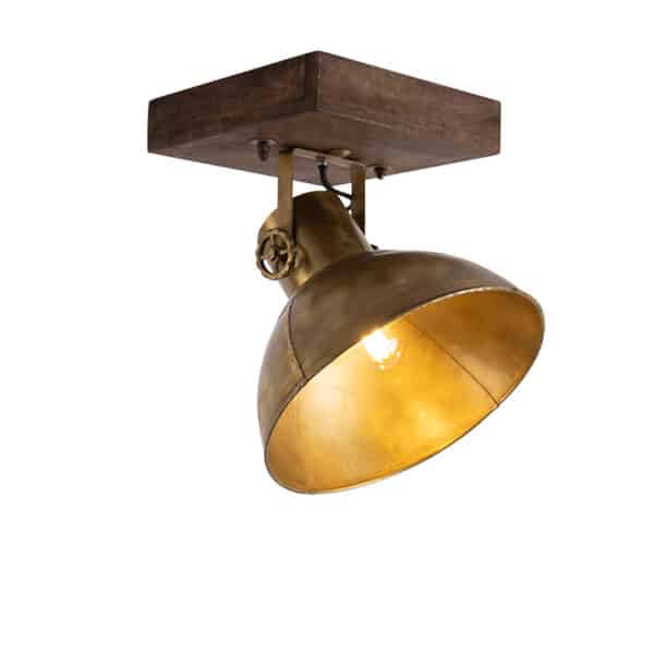 QAZQA Industrieller Deckenspot Bronze mit Holz 30 cm - Mangos