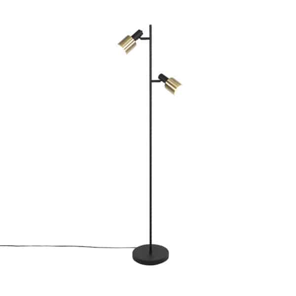 QAZQA Design-Stehlampe schwarz mit goldenen 2-Lichtern - Stijn