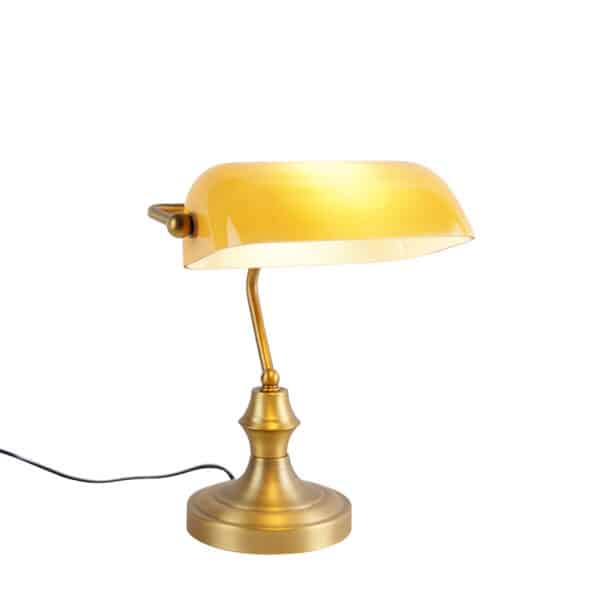 QAZQA Klassische Notarlampe Bronze mit Braunglas - Banker