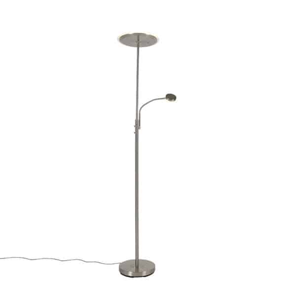 QAZQA Moderne Stehlampe Stahl inkl. LED mit Fernbedienung und Lesearm - Strela