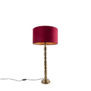 QAZQA Art Deco Tischlampe Bronze 35 cm Veloursschirm rot - Torre