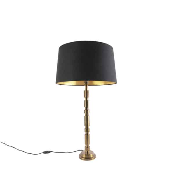 QAZQA Art Deco Tischlampe Bronze mit Baumwollschirm schwarz 45 cm - Torre