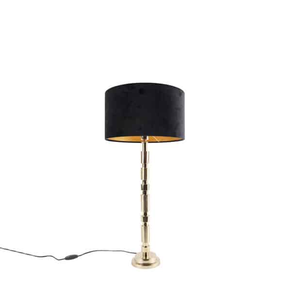 QAZQA Art Deco Tischlampe Gold mit Veloursschirm schwarz 35 cm - Torre