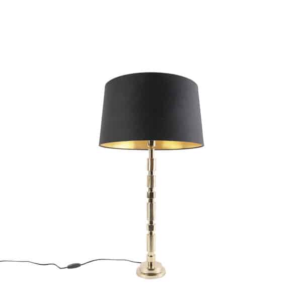 QAZQA Art Deco Tischlampe Gold mit Baumwollschirm schwarz 45 cm - Torre