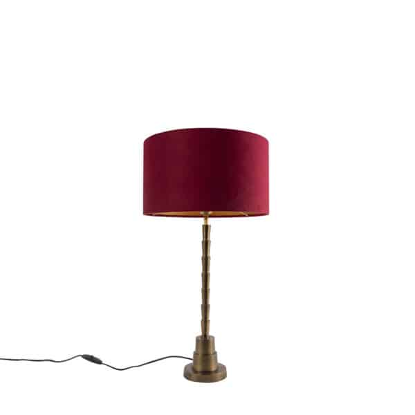 QAZQA Art Deco Tischlampe Bronze Veloursschirm Rot 35 cm - Pisos