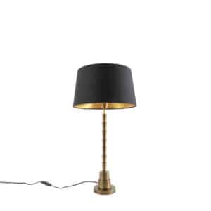 QAZQA Art Deco Tischlampe Bronze mit Baumwollschirm schwarz 35 cm - Pisos