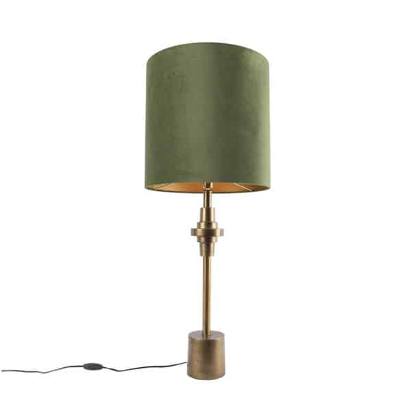 QAZQA Tischlampe Bronze Veloursschirm grün 40 cm - Diverso