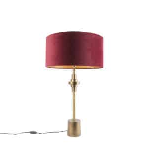 QAZQA Art Deco Tischlampe Bronze Veloursschirm Rot 50 cm - Diverso