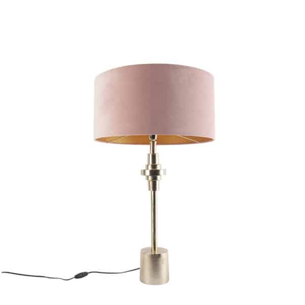 QAZQA Art Deco Tischlampe Gold Veloursschirm Pink 50 cm - Diverso