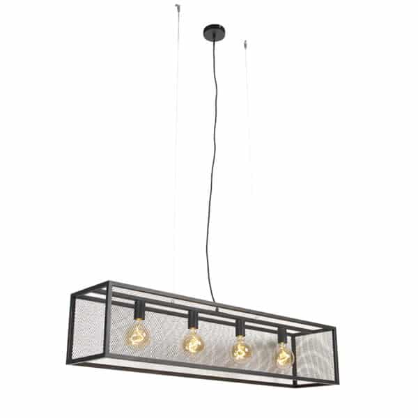 QAZQA Industrielle Hängelampe schwarz 118 cm 4-Licht - Cage Mesh