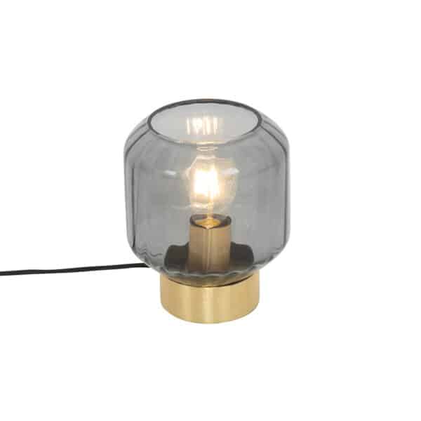 QAZQA Design Tischlampe Messing mit Rauchglas - Stiklo