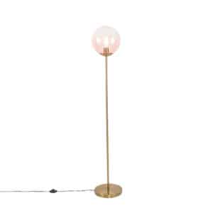 QAZQA Art Deco Stehlampe Messing mit rosa Glas - Pallon Mezzi