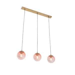 QAZQA Art Deco Hängelampe Messing mit rosa Glas 3-Licht - Pallon Mezzi