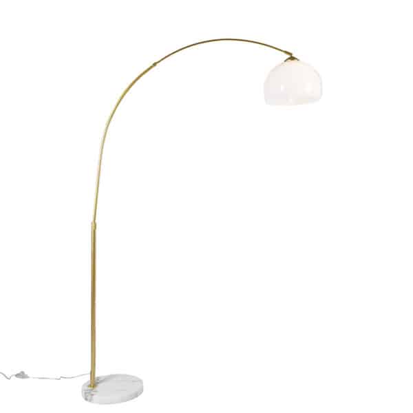 QAZQA Moderne Bogenlampe Messing mit weißem Schirm - Arc Basic