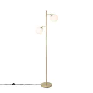 QAZQA Art Deco Stehleuchte Gold mit Milchglas 2-Licht - Pallon