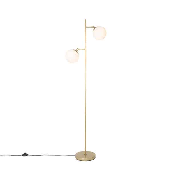 QAZQA Art Deco Stehleuchte Gold mit Milchglas 2-Licht - Pallon