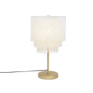 QAZQA Orientalische Tischlampe Gold Creme Schirm mit Fransen - Franxa