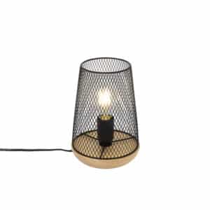 QAZQA Design Tischlampe schwarz mit Holz - Bosk