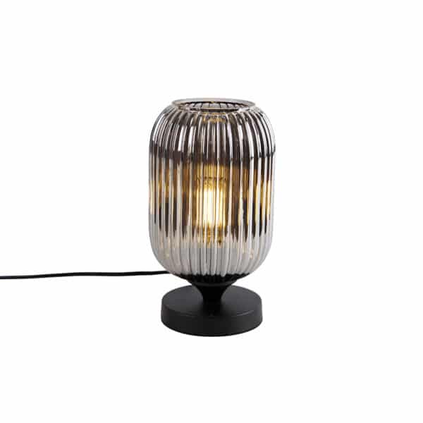 QAZQA Art Deco Tischlampe schwarz mit Rauchglas - Banci