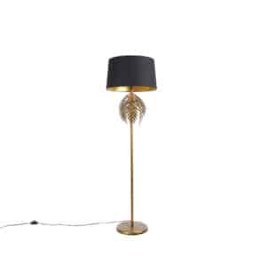 QAZQA Vintage Stehlampe Gold mit Baumwollschirm schwarz - Botanica