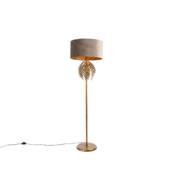 QAZQA Vintage Stehlampe Gold mit Samtschirm Taupe 50 cm - Botanica