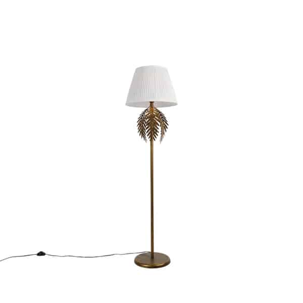 QAZQA Vintage Stehlampe Gold mit Faltenschirm weiß 45 cm - Botanica