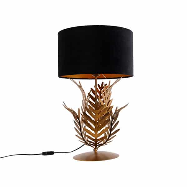 QAZQA Vintage Tischlampe Gold mit Samtschirm schwarz 35 cm - Botanica