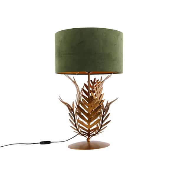 QAZQA Vintage Tischlampe Gold mit Veloursschirm grün 35 cm - Botanica