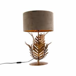 QAZQA Vintage Tischlampe Gold mit Samtschirm Taupe 35 cm - Botanica