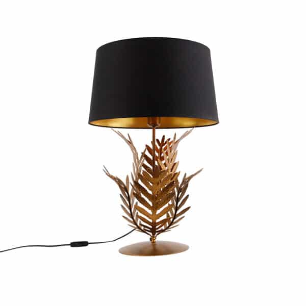 QAZQA Tischlampe Gold mit schwarzem Baumwollschirm 40 cm - Botanica